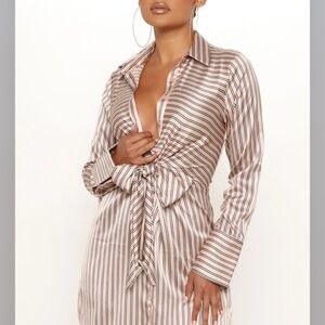 Fashion Nova Striped Satin Dress - Pink and Black